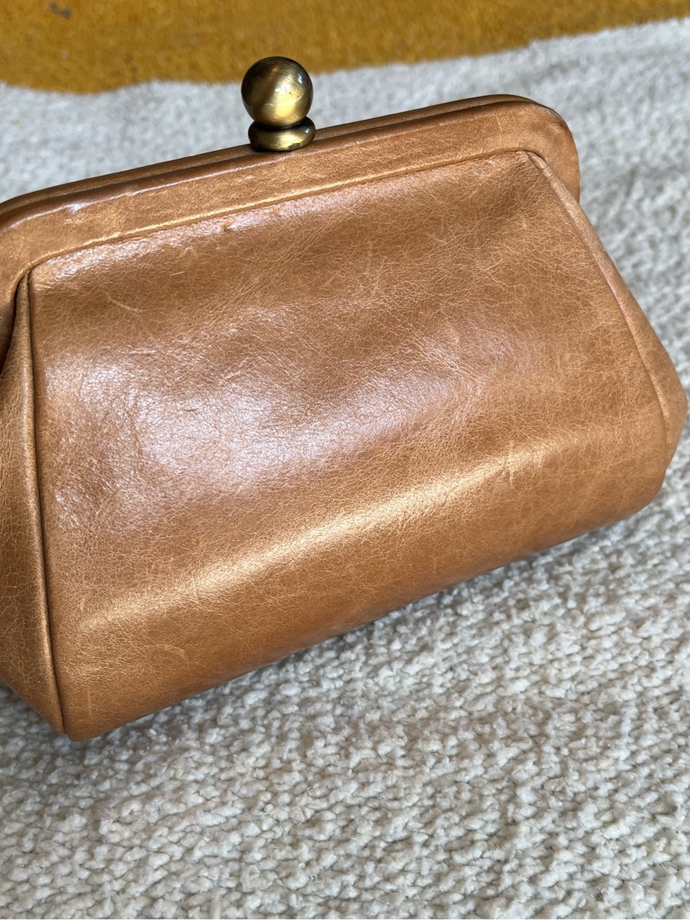 HOBO Brown Leather Kiss-Lock Clutch Coin Purse Optional Chain Cross Body Strap - Picture 2 of 12